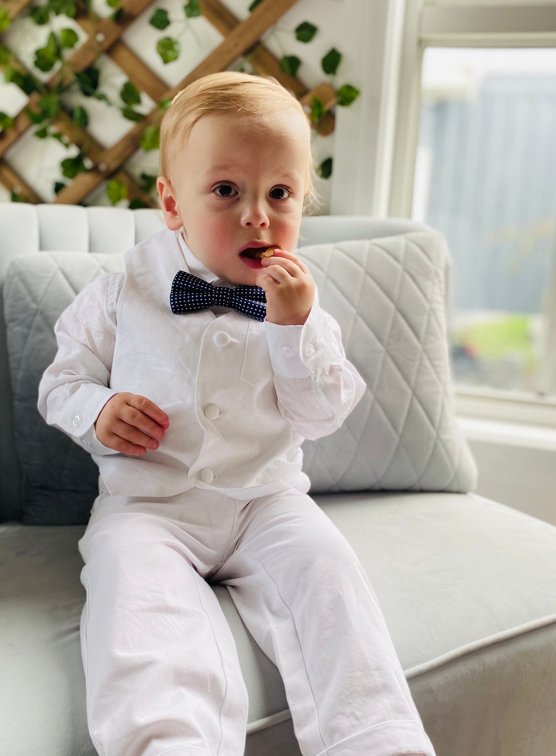 Boys Complete Baptism Suit With White Linen Shirt Vest Etsy Ireland