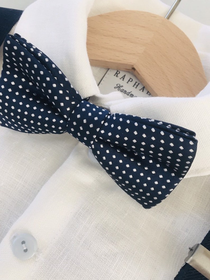 Navy blue children/'s suspenders with blue dot bowtie set fits 6months 6 years