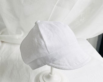 Baby and toddler boys white linen christening baptism newsboy pageboy paperboy beret hat cap, sizes 0-6m, 6-12m or 1-3 years