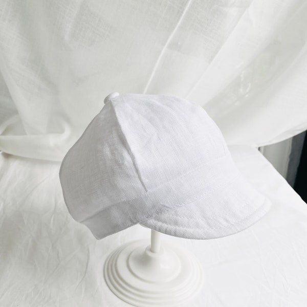 Baby and toddler boys white linen christening baptism newsboy pageboy paperboy beret hat cap, sizes 0-6m, 6-12m or 1-3 years