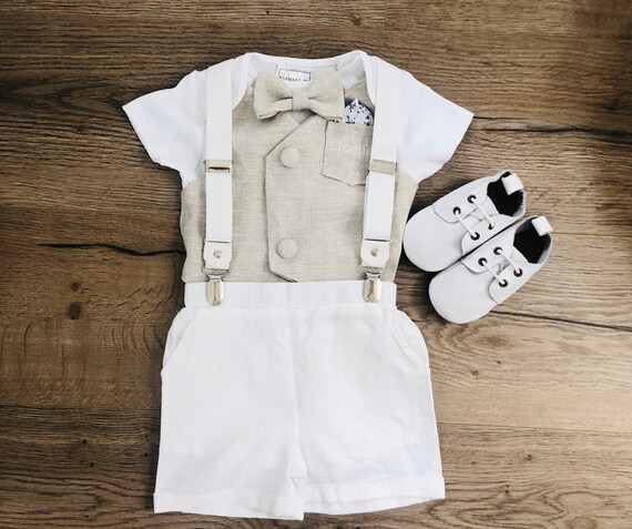 baby boy linen baptism outfit