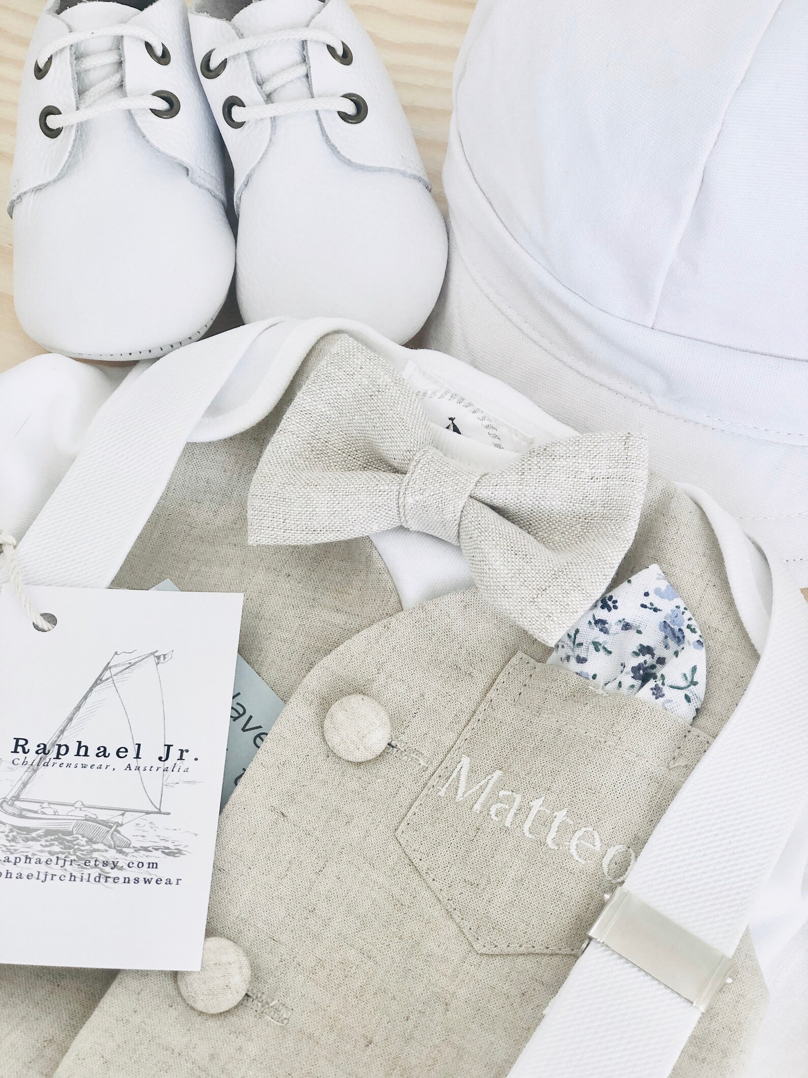 Baby boy linen and cotton winter Baptism outfit with beige Etsy