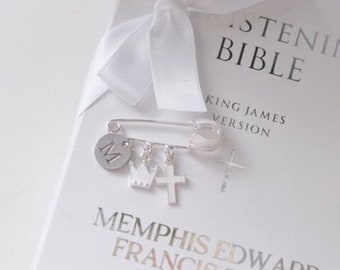 Personalized Silver-plated baptism pin brooch keepsake