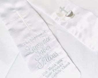 Baptism or Christening stole Sash in satin with Custom Embroidery