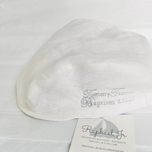 Baby boys white linen flat hat cap sizes 000-6 for baptism christening image 7