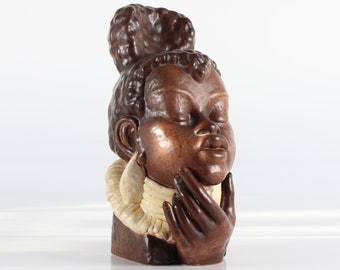 High Bust of an African  Woman by Danish Artist Ove Rasmussen. Made of Ceramic at Søholms Workshop in Denmark in 1950s. Height 32,5 cm.