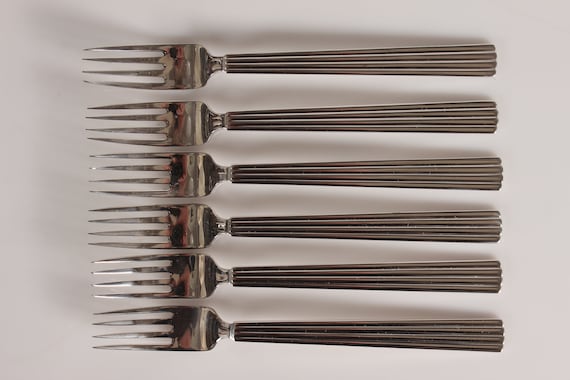 Danish Georg Jensen Art Deco Bernadotte Sterling Silver by Sigvard Bernadotte 1939. Lunch Forks L 18 Cm. Stamp From the Period After 1945