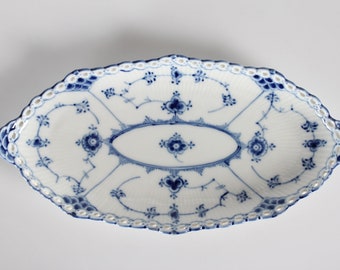 Royal Copenhagen Blue Fluted Full Lace Small Oval Serving Platter No. 1115. Made and Hand-painted in Denmark, Stamp from the Period 1969-74