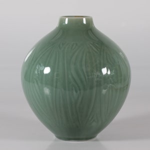 Royal Copenhagen + Nils Thorsson HUGE Unique Vase with Dusty Green Celadon Glaze.  Made by Royal Copenhagen in Denmark  Mid-century Period