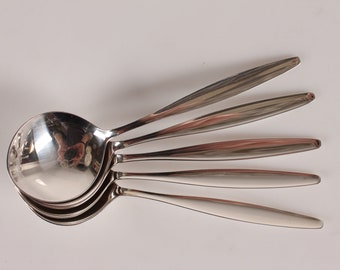 Dänischer Georg Jensen Cypres Sterling Silber von Tias Eckhoff entworfen 1952. Bouillonlöffel L 14,5 cm.