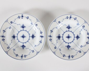 Royal Copenhagen Blue Fluted Plain set of 2 soup dishes No. 1/165. With Stamp from the Period 1894-1898. Hand-painted in Copenhagen Denmark