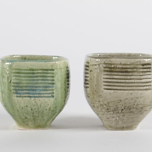Palshus Two Small Stoneware Vases/Flower Pots by Per Linnemann-Schmidt Denmark. Made of Chamotte Clay with Glossy Glaze - Mid-century