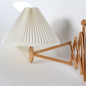 Le Klint Vintage Wall Scissor/Accordion Extensible Lamp Model 234 by Erik Hansen of Beech with the Original Le Klint Lamp Shade, Denmark