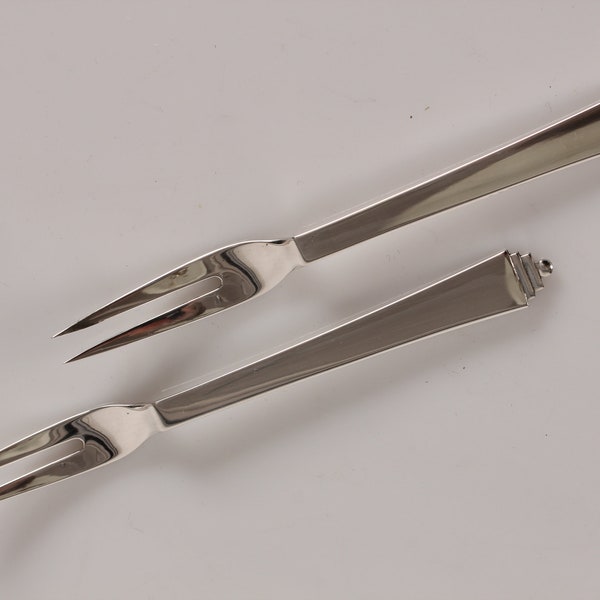 Danish Georg Jensen Art Deco Pyramid Sterling Silver Cutlery by Harald Nielsen 1927.  Serving Forks 14 cm. From the period after 1945