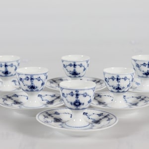RARE Royal Copenhagen Blue Fluted Plain Set of Six Egg Cups No. 1/117. Stamp  from the Period 1893-1900. Hand-painted in Copenhagen Denmark