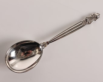 Danish Georg Jensen Art Nouveau Acorn Sterling Silver Cutlery by Johan Rode 1915. Serving Spoon 20 cm. With Stamp From the period after 1945