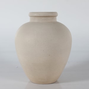 LARGE Ripple Ceramic Floor Vase by Knabstrup in Denmark 1950s.  Decorated with matte sand colored glaze. Height 34 cm.