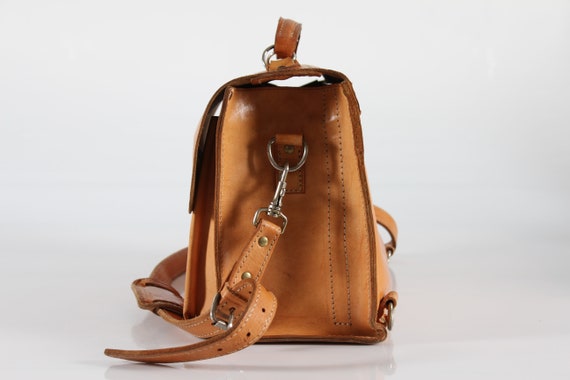 Danish vintage Shoulder School Bag of Cognac Colo… - image 5