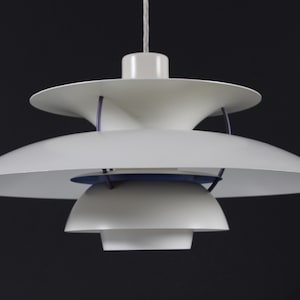 Original Poul Henningsen PH 5 Pendant Light Old Version with White Shades. Made by Louis Poulsen A/S in Denmark in the Mid-century Period