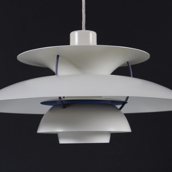 Poul Henningsen PH 5 Pendant Light Old Version with Off White Shades. Made by Louis Poulsen A/S Made in Denmark in the Mid-century Period