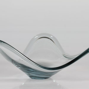 Holmegaard Denmark Asymmetric Dish/Bowl Designed by Per Lütken - Blue Transparent Hand-blown Glass, 1950s - Modern Scandinavian Design