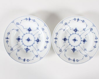 Royal Copenhagen Blue Fluted Plain set of 2 soup dishes No. 1/165. With Stamp from the Period 1898-1923. Hand-painted in Copenhagen Denmark