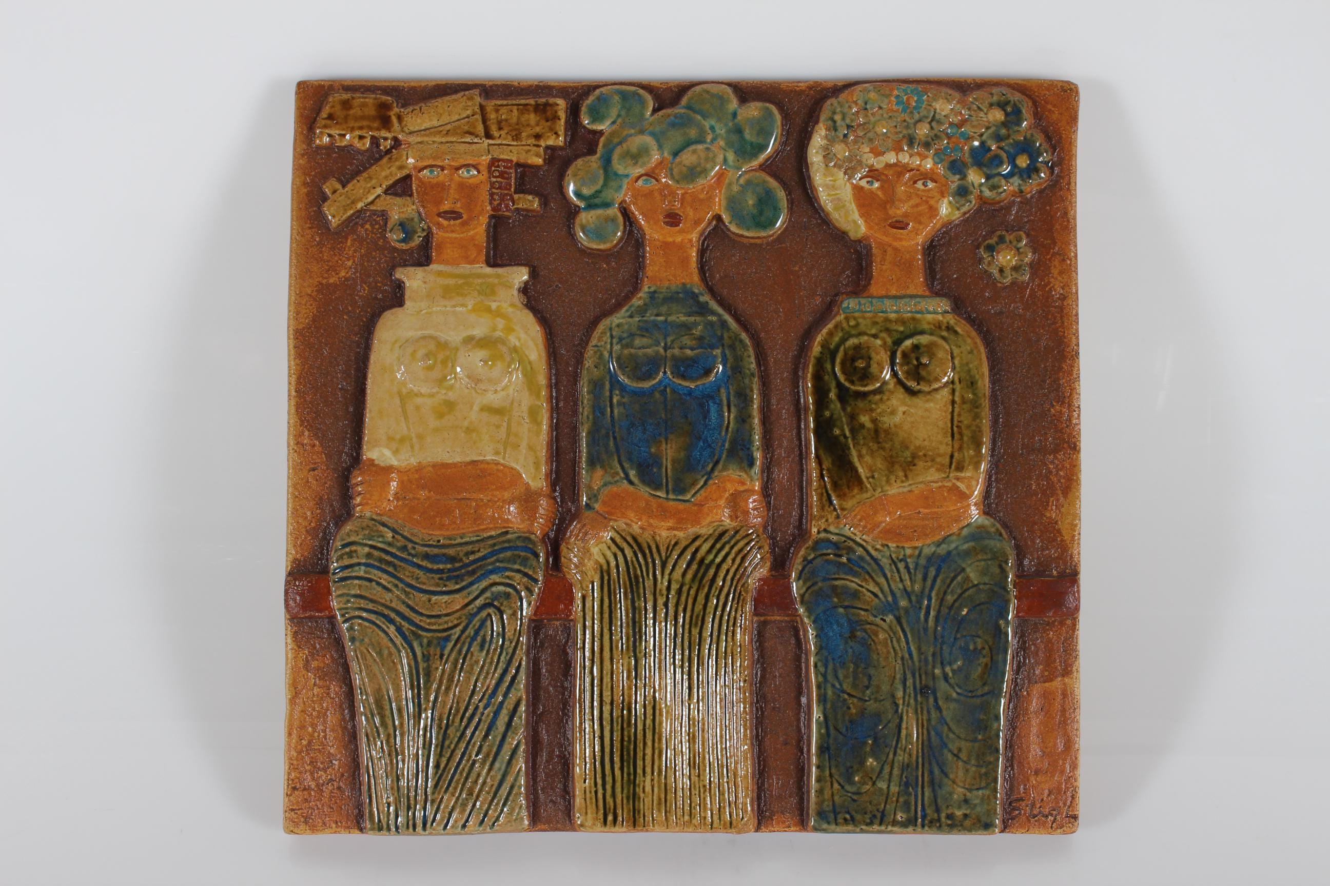 Stig Lindberg Large Stoneware Wall Relief/wall Hanging. Three