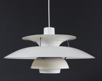 Poul Henningsen PH 5 Pendant Light Old Version with Off White Shades. Made by Louis Poulsen A/S Made in Denmark in the Mid-century Period