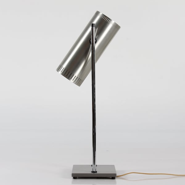 Jo Hammerborg Trombone Desk Lamp of Aluminium with Brushed Steel Look by Lamp Manufacturer Fog and Mørup in the Mid-century Period