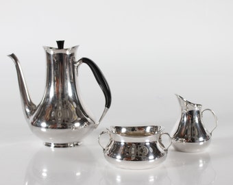 Danish Silver 830s Coffee Service made by Cohr Silver in Denmark in the 1960s. Coffeepot with Long Spout and Heat Insulated Handle.