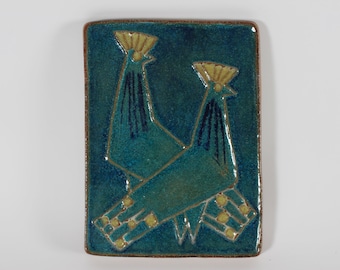 Large Marianne Starck Wall Relief/Wall Hanging of Two Birds or Hens Model no. 3535. Made of Stoneware with glaze by Søholm in Denmark 1960s
