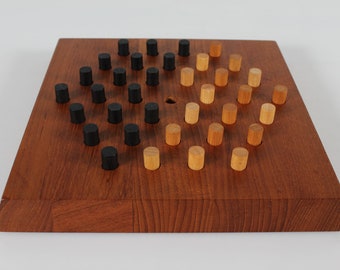 Danish Piet Hein Solitaire Game Complete Set Made of Teak by Skjøde, Skjern. A Single Player Game from Denmark 1960s