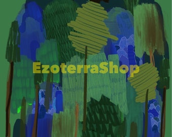 PUUT original art ~ digital painting green blue nature forest