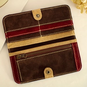 Long Wallet / Suede Leather / Leather credit card holder / Long Credit Card wallet / Leather wallet minimalist