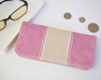 Cartera larga / Cuero de ante / Portatarjetas de crédito de cuero / Cartera de tarjeta de crédito larga / Cartera de cuero minimalista