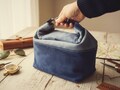 Handmade Suede Leather Roll Top Bag: Camera Pouch, Makeup Bag