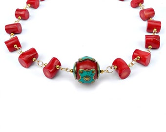 Nepal Necklace, Coral Necklace, Turquoise Jewelry, Resin Jewelry, Nepalese Jewelry, Statement Necklace, Red Coral, Bold Necklace