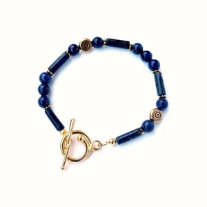 Lapis Lazuli Bracelet, Egyptian Style, Gemstone Jewelry, Handmade, Gold bracelet, Blue Bracelet, Lapis Jewelry, Toggle Clasp, Antique Gold