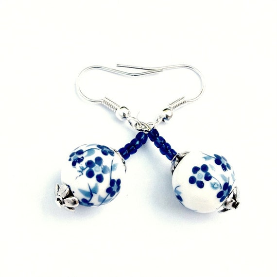 Blue and White Earrings Ceramic Earrings Jewelry Blue and Etsy Australia