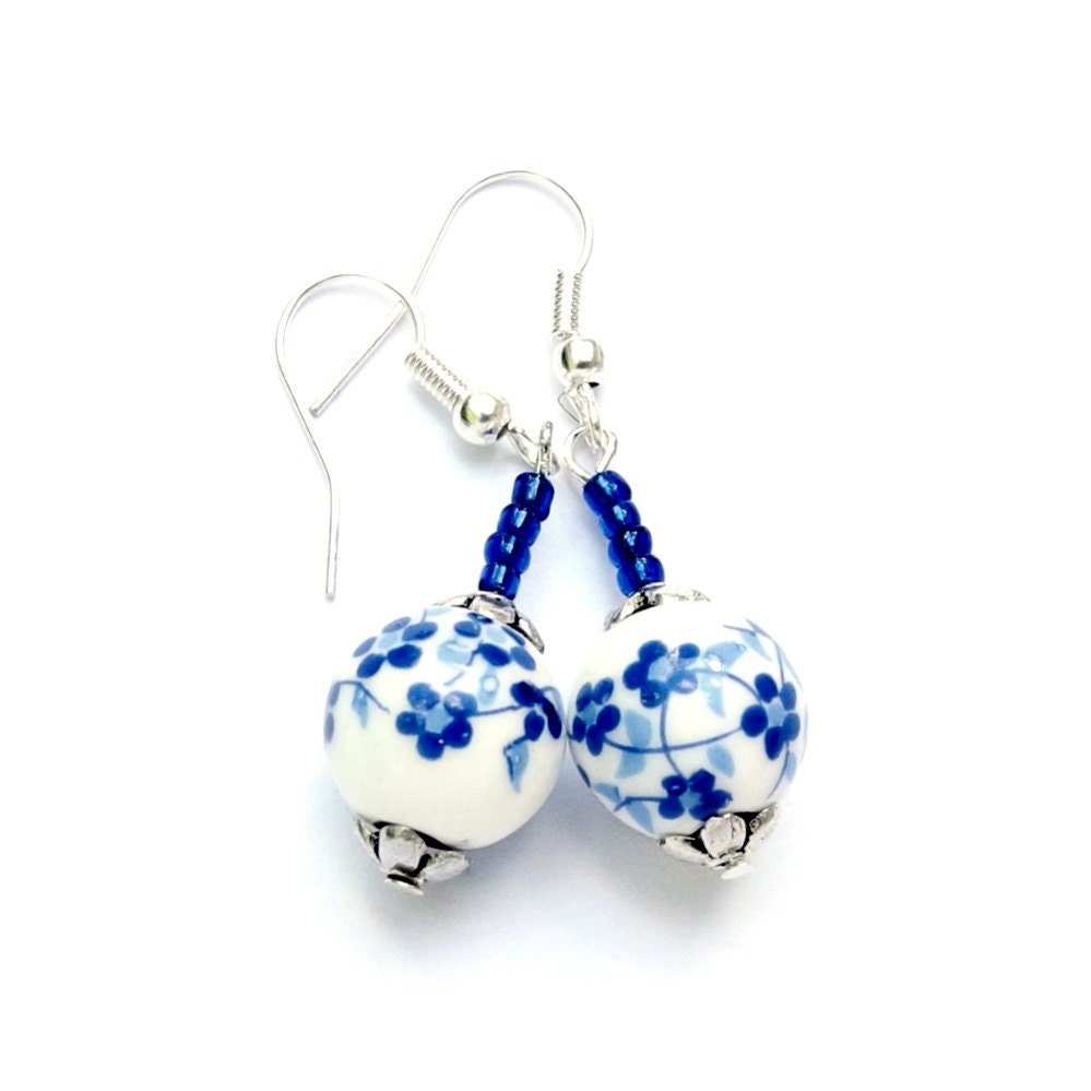 Blue and White Earrings, Ceramic Earrings, Jewelry Blue and White, Blue ...