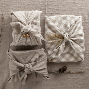 Reusable gift wrap, Linen furoshiki, linen gift wrap, Fabric gift wrap, furoshiki wrapping cloth image 1