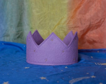 Violet Wool Felt Crown: Hand Embroidered Star Birthday Crown