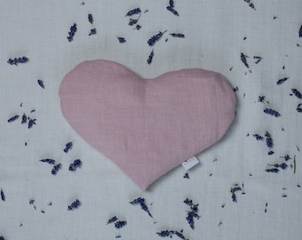 Heart Lavender Eye Pillow - Powder pink Linen, Organic Flax Seed and Lavender, Yoga, Relaxation, Meditation, Eye Mask,