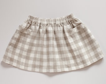Gingham Linen Skirt with Pockets - Girls Size 4-6
