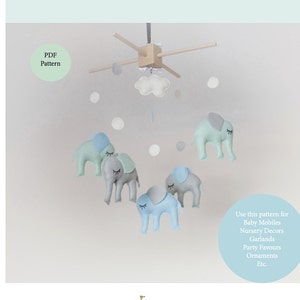 DIY mobile éléphant, décoration de chambre d&#39;enfant, patron de couture, modèle DIY de mobile bébé, éléphant en feutre, ornement éléphant, patron PDF
