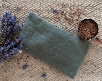 Green Lavender Eye Pillow - Linen, Organic Flax Seed and Lavender, Yoga, Relaxation, Meditation, Eye Mask