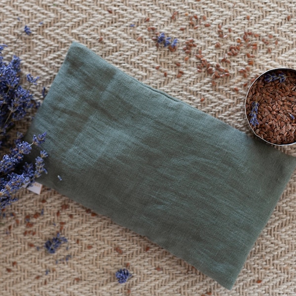 Almohada de ojos de lavanda verde - Lino, semilla de lino orgánico y lavanda, yoga, relajación, meditación, máscara para los ojos