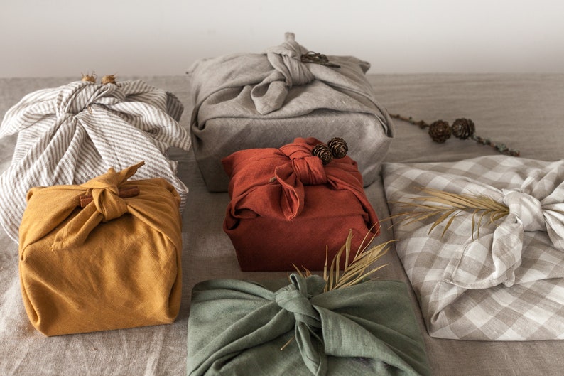 Reusable gift wrap, Linen furoshiki, linen gift wrap, Fabric gift wrap, furoshiki wrapping cloth image 6
