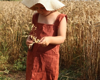 Kids Pinafore Apron - Kids Apron - Pinafore for Child - Natural Linen Pinafore - Cross Back Apron - Japanese Apron - Birthday Gift for Kids