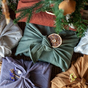 Reusable Gift Wrap, linen cloth wrap, furoshiki gift wrap, eco friendly gift wrap image 2